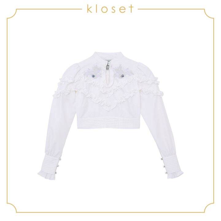 kloset-ruched-puff-sleeves-crop-top-rs21-t004-เสื้อแฟชั่น-เสื้อผ้าพื้น-เสื้อแขนยาว-เสื้อเชิ้ต-เสื้อแต่งดีเทลปัก-เสื้อผ้าแฟชั่น