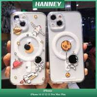 HANNEY สำหรับ iPhone 14 13 12 11 Pro Max Plus เคสโทรศัพท์เคสลายการ์ตูนน่ารักนักบินอวกาศน่ารักดาวเคราะห์ซิลิโคนกันกระแทก Magsafe ฝาหลังชาร์จไร้สาย CPH-01