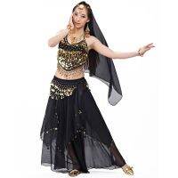 hot【DT】 Costume Set 5-pieces Belly Veil Top Coins Hip Scarf Skirt Bollywood