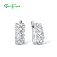 SANTUZZA Silver Earrings For Women 925 Sterling Silver Stud Earrings Sparkling White Cubic Zirconia brincos Trendy Fine Jewelry