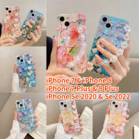 Aweven เคสสำหรับ iPhone 7 Plus iPhone 8 Plus iPhone Se 2022 iPhone Se 2020 iPhone 7 iPhone 8 Crossbody สร้อยข้อมือโทรศัพท์เคส Bluray แววน้ำมันภาพวาดดอกไม้เพชรเคสแบบนุ่ม