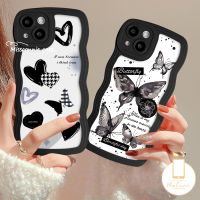 MissConnie เคสเข้ากันได้สำหรับ iPhone 7 8 6S 6 Plus 11 Pro MAX 12 13 14 Pro MAX XR 14 Plus X XS MAX SE 2020ขอบคลื่นสีดำดอกทิวลิปสีเขียวใบไม้เคสโทรศัพท์หลังซิลิโคนนิ่ม