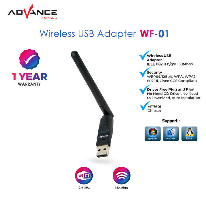 USB Dongle Wifi Advance WF01 Wireless Adapter Receiver Komputer PC