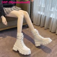 Asdsadsaaff Botas Curtas Góticas De Couro Branco พารามัลเฮอร์ Fivela Platafra Renda Sapatos Motocicleta Botas Punk Outono 2023