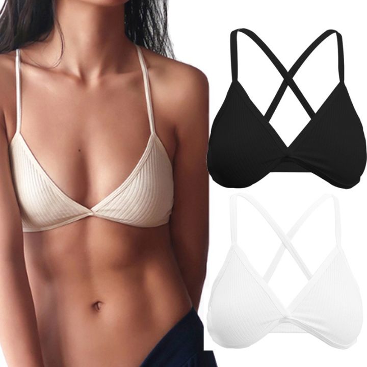 Women Sexy Deep V Unlined Bra French Style Exquisite Bralette Triangle Cup  Cross Bra Female Soft Comfort Cotton Lingerie Underwear