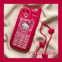 Santio เคส Hello Kitty สุดสร้างสรรค์พร้อมสายรัดข้อมือเคสสำหรับไอโฟนโทรศัพท์14 Plus 13 12 11 Pro Max Mini XR XS MAX 8X7