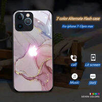 New Led Flash Marble Gradient Color Phone Cases for 13 12 11 Pro 8 7P XS Max XR X Luminous Smart Shockproof Glass Cover