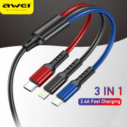 AWEI CL-971 Bện nylon 3 trong 1 Cáp sạc nhanh QC 3.0A với nhiều màu
