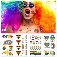 【YF】 10pcs/set Pride Day Colored Translation Temporary Tattoo Stickers No Repeat Waterproof LGBT Rainbow Disposable Body Art Makeup