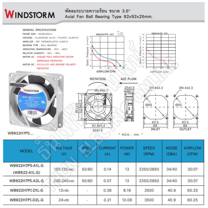 windstorm-พัดลม-รุ่น-wb922h7ps-a2l-g-ขนาด-3-5-220v-สี่เหลี่ยม-แบบลูกปืน-พัดลมระบายอากาศ-พัดลมระบายความร้อน-ธันไฟฟ้า