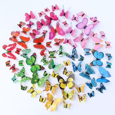 ▼ 12Pcs Butterfly Stickers 3D Color Wall Stickers for Home Decor Pink Blue Stickers for Tile Window Diy Wall Art Magnet Stickers
