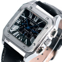 Automatic Mechanical Self-Winding Men Watch Square Case Calendar Display Roman Numerals Leather Strap Men Wristwatch Gifts