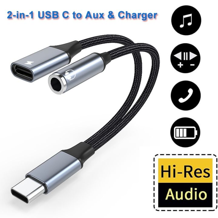 Xumee USB Type C to 3.5mm Headphone and Charger Adapter, 2-in-1 USB C to  Aux Audio Jack Hi-Res DAC and Fast Charging Dongle Cable Compatible with