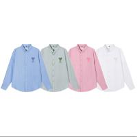 xxSpotxx Macaron Color Shirt Classic Heart Embroidered Oxford Fabric Casual Long Sleeve Lapel Shirt