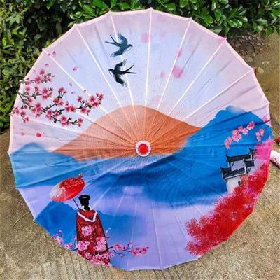 ร่มผ้าไหมร่มผู้หญิงลายดอกเชอร์รี่ญี่ปุ่นโบราณร่มตกแต่งสไตล์จีนร่มกระดาษซับน้ำมัน