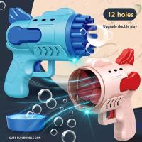 12 Holes Automatic Bubble Machine Gatling Bubble Gun Water Bubble Kids Toys With Outdoor Soap Blowing Toy Children N5J1