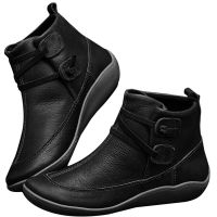 COD dsdgfhgfsdsss Womens Flat Heel All-Season Waterproof Leather Boots Comfortable Solid Color Flat Heel Boots