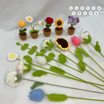 Hand Knitting Potted Plants Hand-woven Rose Sunflower Tulip