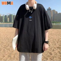 WOMA  เสื้อยืดแขนสั้นทรงหลวมสำหรับผู้ชาย,เสื้อลำลองทรงหลวมพิมพ์ลายแบบเรียบง่ายไซส์ใหญ่เข้ากับทุกชุดแขนสั้น