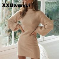 Womans Spring Casual y Package Hips Velvet Mini Dress Summer Fashion Solid Color Half High Collar Long-sleeve Bodycon Dress