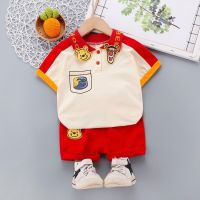 COD DSGRGTRDRT Baby boy clothes boy polo shirt set 0-5 years old children cartoon pattern T-shirt short sleeve pants 2-piece set