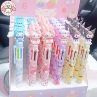 36pcs Sanrio Cartoon 6-color Ballpoint Pen Silicone Hello Kitty Kuromi Melody Cute Mini Students Learn To Press Pens Exam Reward Pens