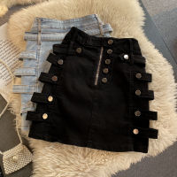 Xfhh 2021 spring and summer new fashion slim slim high waist wild breasted a-line denim skirt