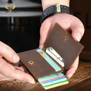 Real Leather Travel Cash Card Photo Holder Case Front Pocket Organizer  Wallet Mini Slim Purse For Men Male 1686