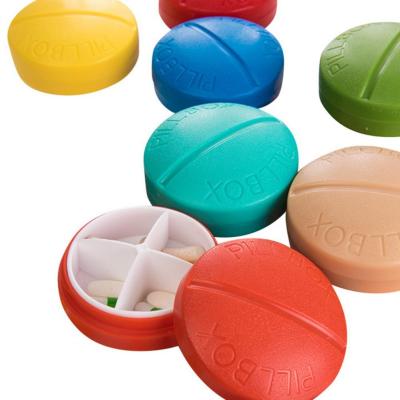 Pill Box Round Shape 4 Compartments Portable Capsule Tablet Storage Organizer Pill Case for Travel Medicine Tablet Holder