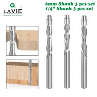 LAVIE 3Pcs 6mm 6.35mm Shank แบริ่งคาร์ไบด์แบบมีไกด์สองขลุ่ยล้างตัดเราเตอร์บิตเครื่องตัดไม้มิลลิ่ง Z06AT3A