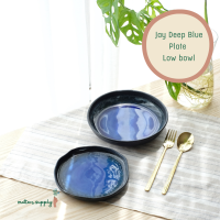 JAY Deep Blue Plate Low bowl จาน ข้าว ชาม ลึก แบน เซรามิค เข้า ไมโครเวฟ ได้ เซรามิก สี นำ้เงิน microwave safe