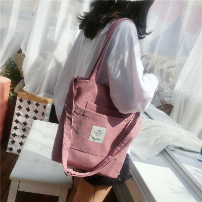 2021 New Corduroy Shoulder Bag Women Casual Canvas Tote Soft Crossbody Bags Books Bag Striped Cluth Female Handbag Shopping Bags