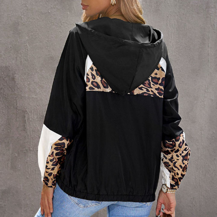 เสื้อฮู้ดแขนยาวผู้หญิงมีฮู้ดลายเสือดาวพิมพ์ลายเสือดาวสำหรับใส่ในสำนักงานการเดินทางสำหรับผู้หญิง