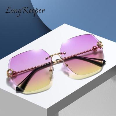 Long Keeper Sunglasses Womens Gradient Blue Rimeless Metal Alloy Retro Luxury Brand Design Summer Style 2022 New Sun Glasses