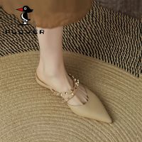 PLOVER Pointed Toe Shoes With Rivets And Half Slippers 2023 New Flat Bottom Non-Slip Sandals