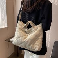 Ulzzang Cotton Padded Clothes Bag Fashion Tote Bag Soft Ins New Large Capacity Nylon Shoulder Messenger Bag 【JULE】