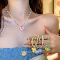 ❦✽ Colorful dopamine love necklace 2023 new hot style collarbone chain design sense niche summer accessories women