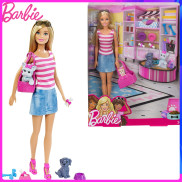 Barbie Búp bê với phụ kiện chó con, đơn vị chăm sóc em bé, hộp quà