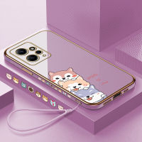 (คลังสินค้าพร้อม) เคสเคสมือถือสำหรับ Xiaomi Redmi Note 12 4G พร้อมฟรีสายคล้อง + ตัวการ์ตูนสุนัขขอบสี่เหลี่ยมชุบชุบเคลือบฝาหลังนิ่ม