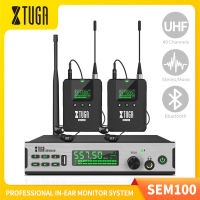 XTUGA SEM100 UHF สเตอริโอไร้สายอินเอียร์สเตอริโอตัวรับส่งสัญญาณเครื่องเสียงระบบควบคุมพร้อมตัวรับสัญญาณ กระเป๋าเอว 2ตัวใช้สำหรับดีเจคอนเสิร์ตการตรวจสอบเพลงบนเวที