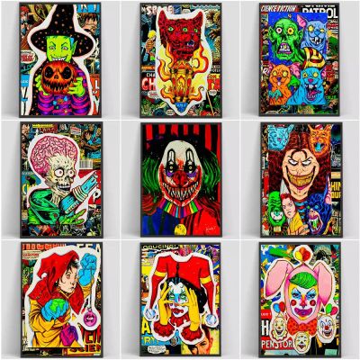 Demon Clown Circus Art พิมพ์ Graffiti โปสเตอร์ภาพวาดผ้าใบ Wall Art-ภาพยนตร์สยองขวัญรูปภาพสำหรับห้องนั่งเล่นตกแต่งบ้าน Gift