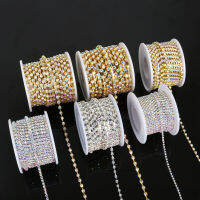 10หลา/ม้วนเงินคริสตัลใส/ฐานทอง Rhinestone Chain เครื่องแต่งกายสไตล์ Diy อุปกรณ์เสริมความงาม