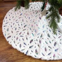 Christmas Tree Foot Carpet New Years Christmas Tree Skirt White Soft Thick with Golden/Colorful Feather For Home Decorations