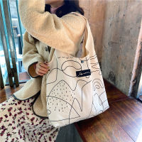 011283 Japanese And Korean Chic Simple Style Illustration Portable Shoulder Bag Dual-Use Large Capacity Leisure Shopping Bag Wholesale