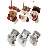 Cartoon Christmas Stocking Snowman Elk Wearing Scarf Doll Pendant 3pcs/set for Christmas Tree Firplace Family Decor Socks Tights
