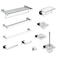 【hot】 Polished Accessories Set Wall Mount Shelf Robe Hanger Toilet Paper Holder Bar Rack