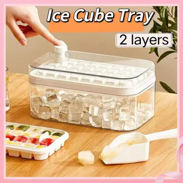 Ice Cube Tray with Lid and Bin for Freezer, Easy Release 2 Pack of 55  Nugget Ice Trays Molds with Cover One Storage Bucket Bin and One Scoop.  Perfect