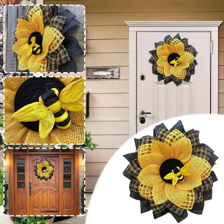 sunflower-hanging-wall-decor-bee-honey-artificial-decorations-bee-wreath-for-front-door