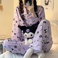 ❁ Cute Cartoon Purple Girls Pajamas Suit Sexy Long Sleeve Trousers Worn Outside Home Clothes Comfortable Loose Women Homewear