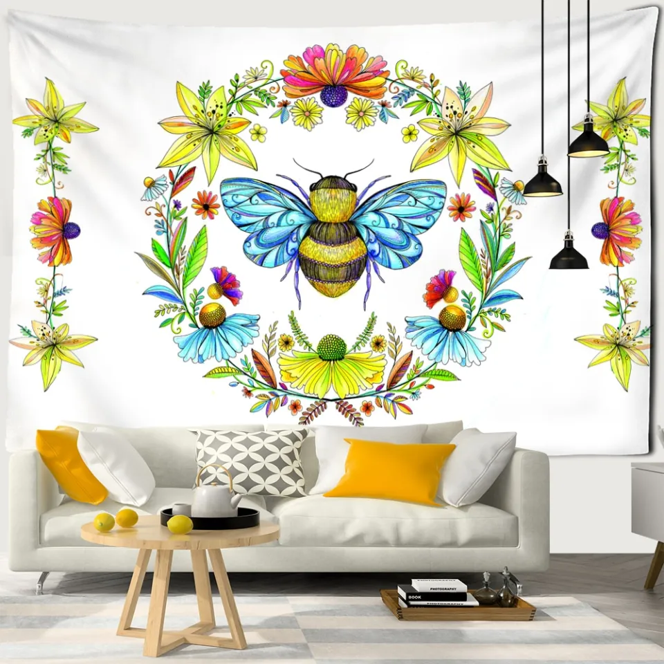 Plants Honeybee Tapestry Wall Hanging Bohemian Beach Mat Polyester ...